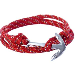 Bracelet cordon et ancre acier à personnaliser | Couleur cordon : Rouge caméléon