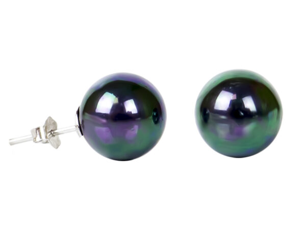 Boucles d'oreilles argent 925 perle de nacre noire irisé