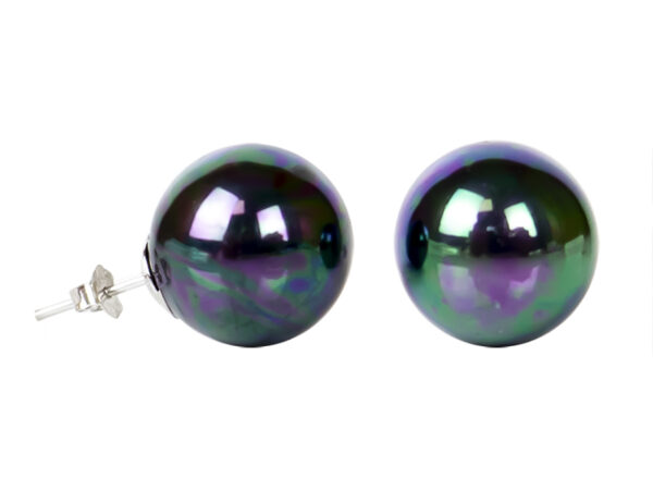 Boucles d'oreilles argent 925 perle de nacre noire irisé