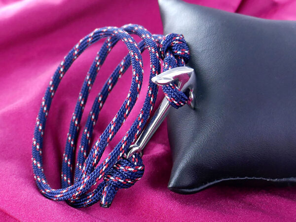 Bracelet cordon et ancre acier à personnaliser | Couleur cordon : Bleu caméléon