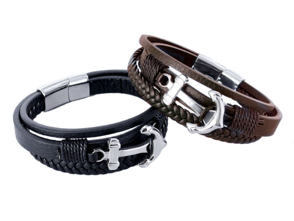 Bracelet cuir et ancre acier à personnaliser | Couleur cuir : Marron
