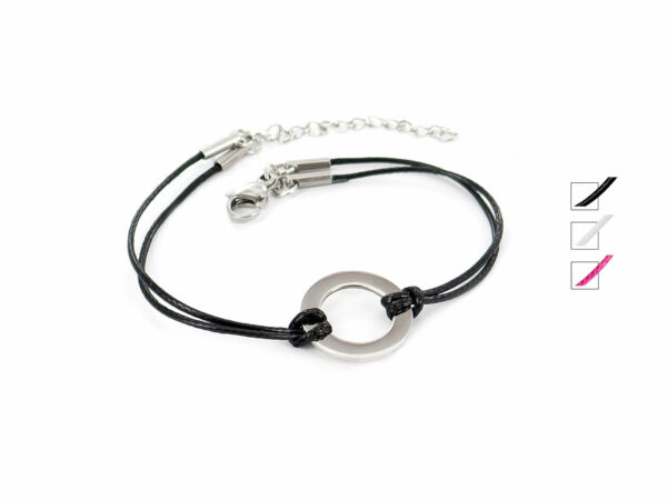 Bracelet cordon et petit anneau acier à personnaliser