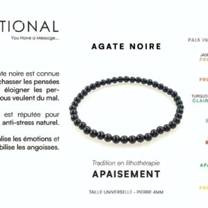 Bracelet pierres naturelles - Agate noire (4mm)