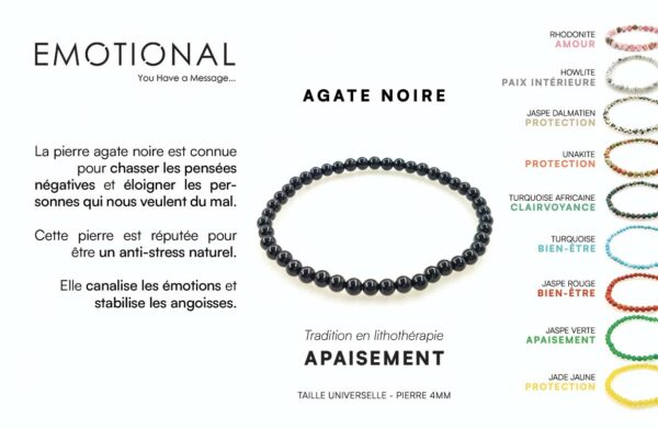 Bracelet pierres naturelles - Agate noire (4mm)