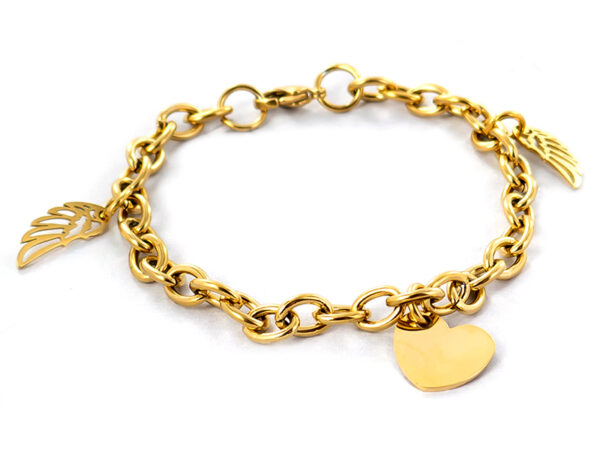 Bracelet chaîne acier doré aile et coeur à personnaliser