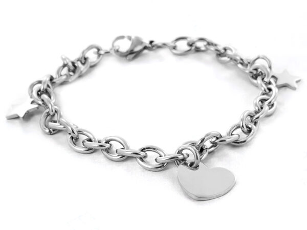 Bracelet chaîne acier étoile et coeur à personnaliser