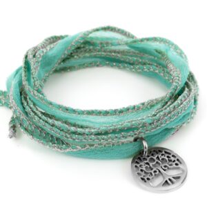Bracelet soie turquoise arbre de vie acier
