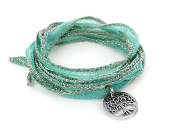 Bracelet soie turquoise arbre de vie acier