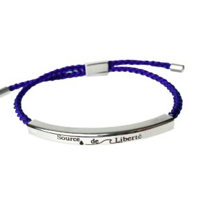 Bracelet Gourmette SPORT femme cordon bleu et acier argenté pré personnalisé passion "NATATION"