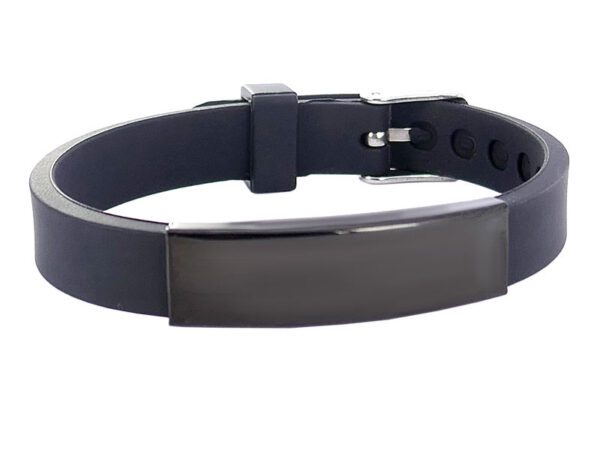 Bracelet silicone avec plaque acier à personnaliser | Couleur silicone : Noir, Couleur acier : Noir