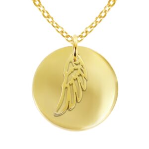 Collier grande médaille et aile d'ange acier doré à personnaliser