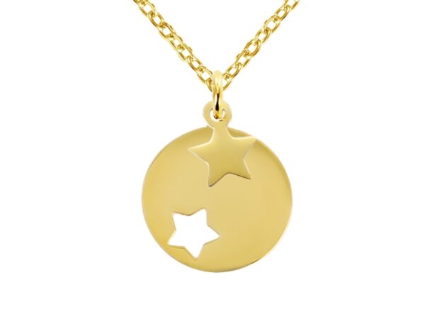 Collier médaille étoile et étoile acier doré à personnaliser