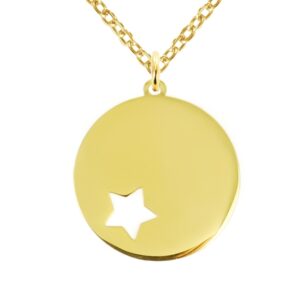 Collier acier doré grande médaille étoile à personnaliser