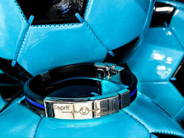Bracelet SPORT homme silicone et acier pré personnalisé passion "FOOTBALL"