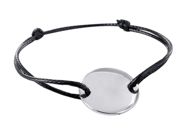 Bracelet cordon noir et médaille acier à personnaliser