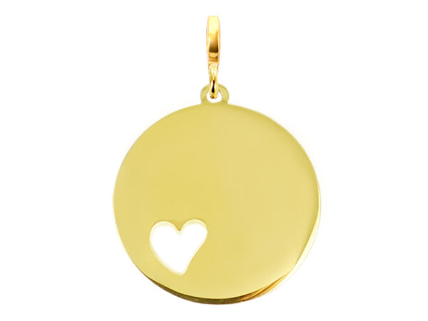 Pendentif acier doré grande médaille coeur à personnaliser | Pendentif : Version e-charm's