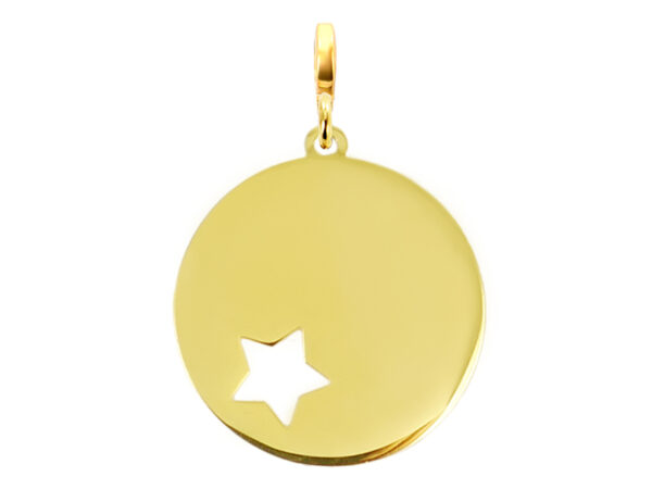 Pendentif acier doré grande médaille étoile à personnaliser | Pendentif : Version e-charm's