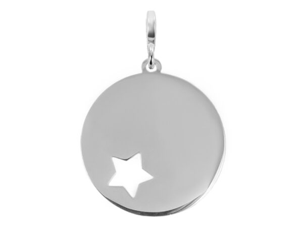 Pendentif acier grande médaille étoile à personnaliser | Pendentif : Version e-charm's