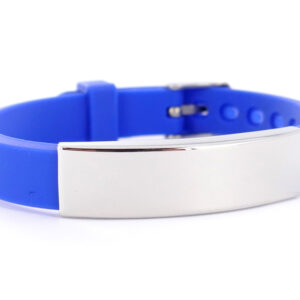 Bracelet silicone avec plaque acier à personnaliser | Couleur silicone : Bleu, Couleur acier : Argenté