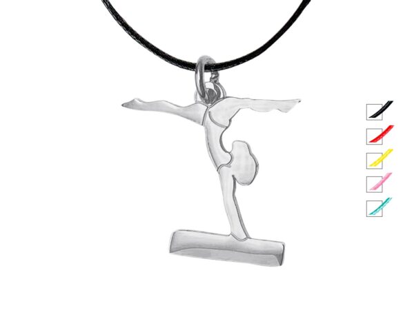 Collier cordon ajustable orné d'un pendentif gymnaste argenté