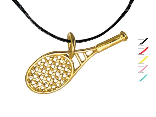 Collier cordon ajustable orné d'un pendentif raquette de tennis doré