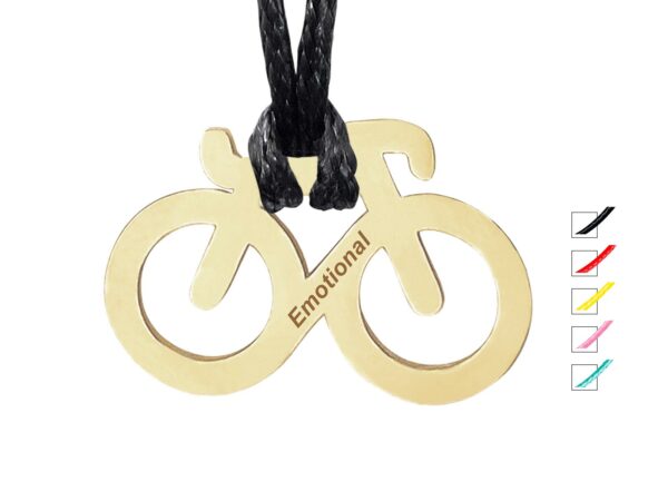 Collier cordon ajustable orné d'un pendentif vélo doré