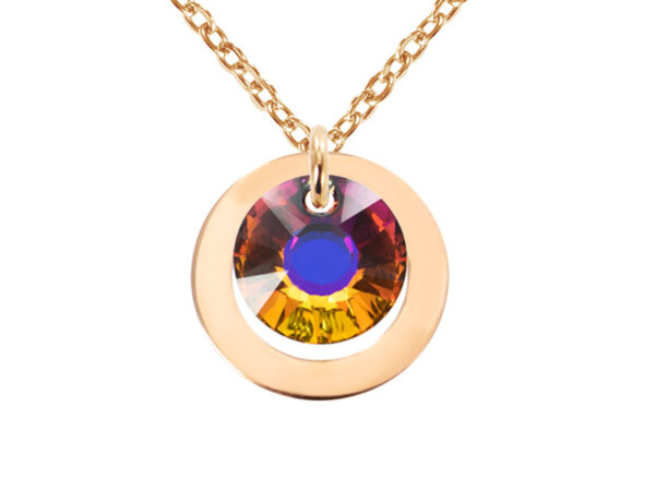 Collier anneau acier rose et Swaroski Crystal "Soleil" à personnaliser