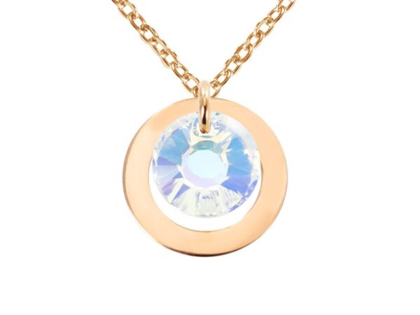 Collier anneau acier rose et Swaroski Crystal "Soleil" à personnaliser