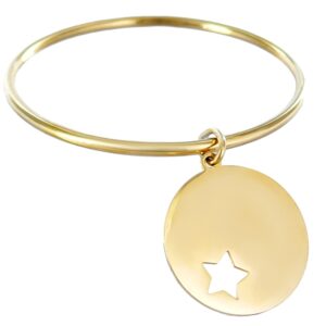 Bracelet jonc grande médaille étoile acier doré à personnaliser