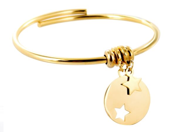 Bracelet jonc ajustable acier doré avec étoile et médaille étoile à personnaliser