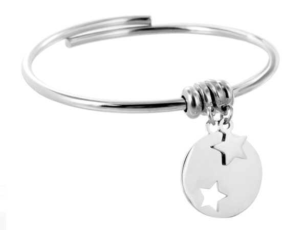 Bracelet jonc ajustable acier avec étoile et médaille étoile à personnaliser