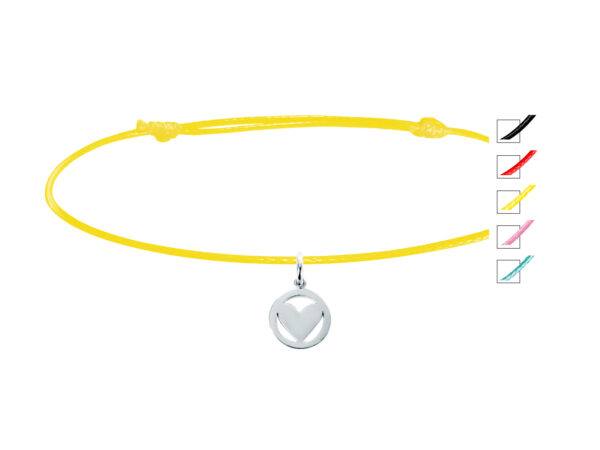 Bracelet cordon ajustable orné d'un pendentif cœur en argent