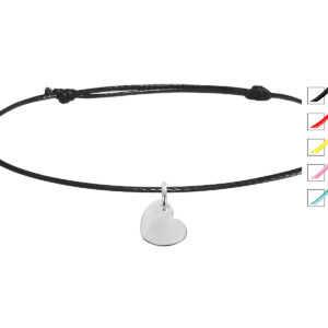 Bracelet cordon ajustable cœur 12 mm acier argenté
