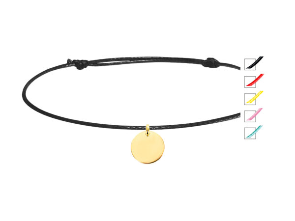 Bracelet cordon ajustable médaille 12 mm acier doré