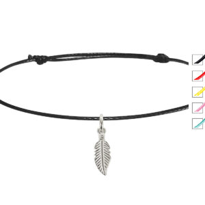 Bracelet cordon ajustable plume acier argenté
