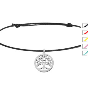 Bracelet cordon ajustable arbre de vie acier argenté