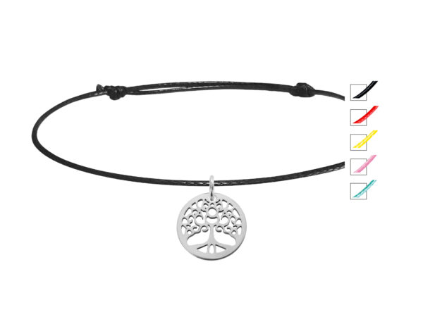 Bracelet cordon ajustable arbre de vie acier argenté