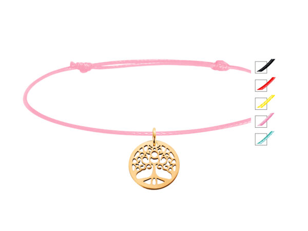 Bracelet cordon ajustable arbre de vie acier rose