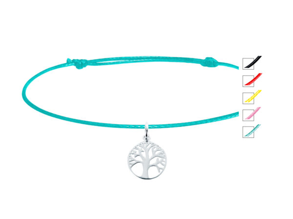 Bracelet cordon ajustable orné d'un pendentif arbre de vie en argent