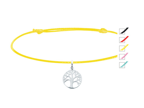 Bracelet cordon ajustable orné d'un pendentif arbre de vie en argent