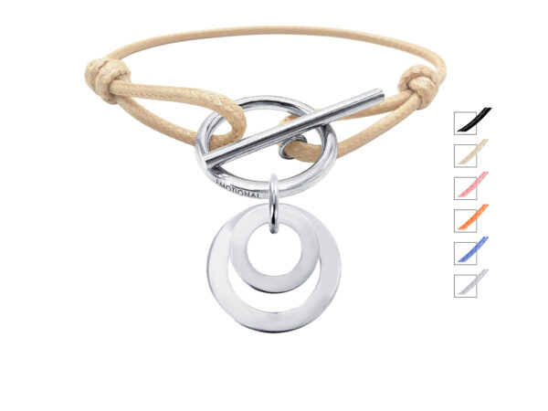Bracelet cordon ajustable fermoir T double ellipse acier argenté à personnaliser