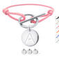 Bracelet cordon rose ajustable avec fermoir T et d'une pampille initiale en acier inoxydable