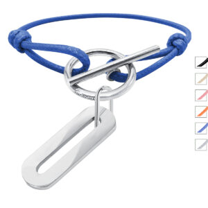 Bracelet cordon ajustable fermoir T pendentif ovale acier argenté personnalisable