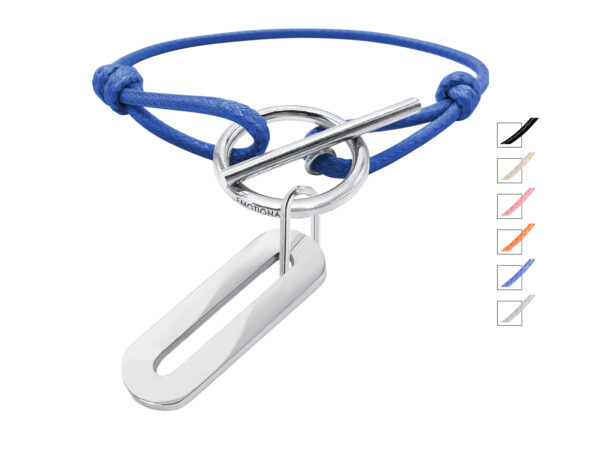 Bracelet cordon ajustable fermoir T pendentif ovale acier argenté personnalisable