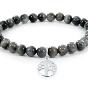 Bracelet pierres semi-précieuses orné d'un arbre de vie en argent