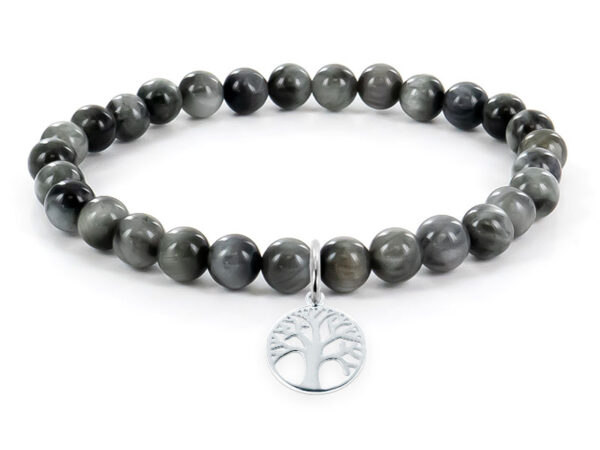 Bracelet pierres semi-précieuses orné d'un arbre de vie en argent