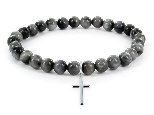 Bracelet pierres semi-précieuses orné d'une croix en argent