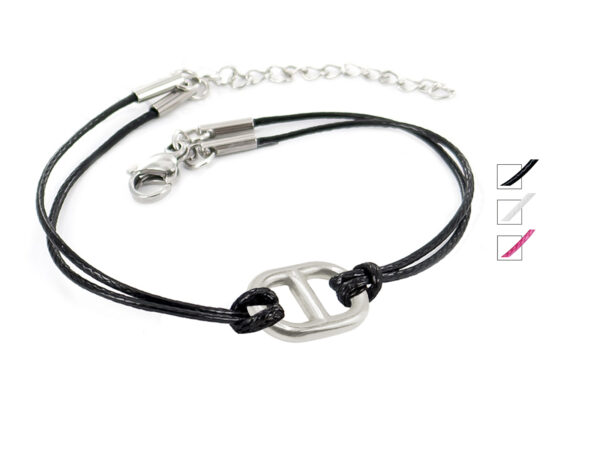 Bracelet double cordon avec pendentif maille marine en acier inoxydable argenté