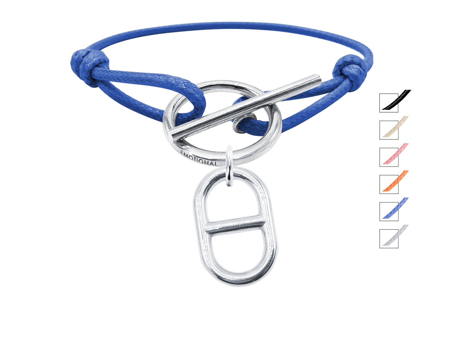 Bracelet cordon ajustable fermoir T avec pampille maille marine en acier inoxydable argenté