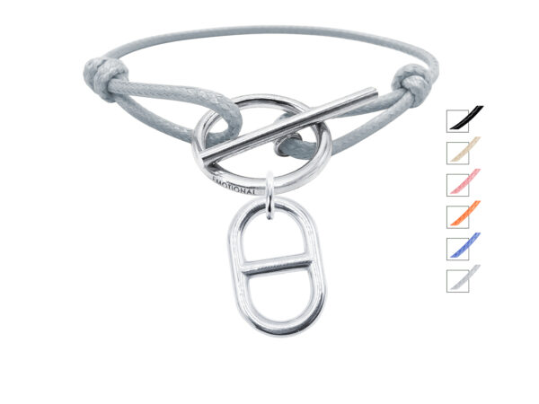 Bracelet cordon ajustable fermoir T avec pampille maille marine en acier inoxydable argenté